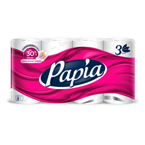 Туалетная бумага "Papia" SP/3х-сл/20м/8рул/Ном001930, фото 1
