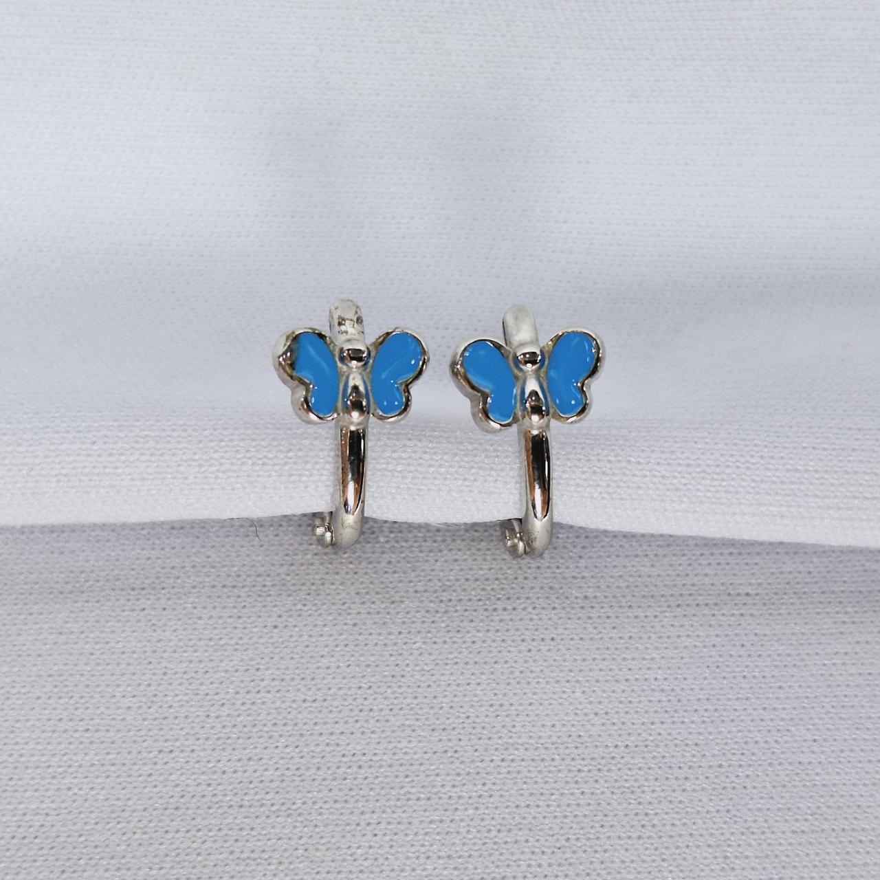 Серебряные детские серьги Эмаль Aquamarine 34023.5 серебро с родием вставка эмаль коллекц. Happy, фото 1