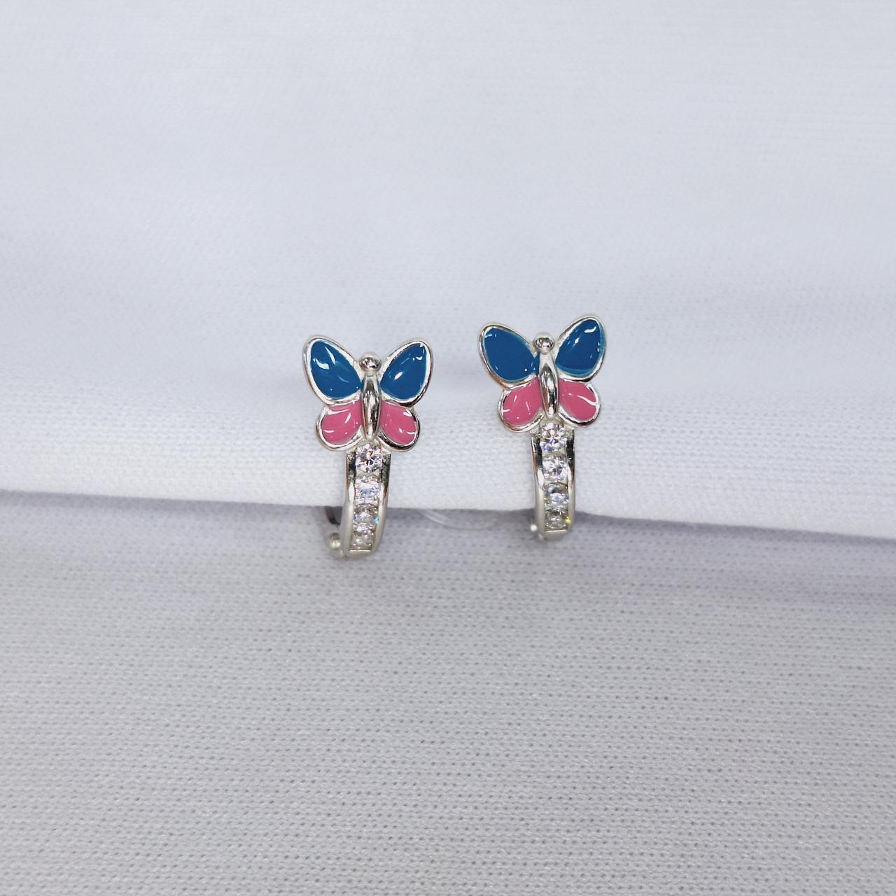 Серебряные детские серьги Фианит Эмаль Aquamarine 49790А.5 серебро с родием, фото 1