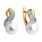 Серьги из золочёного серебра с жемчугом и фианитами SOKOLOV 93020789 серебро с позолотой, с английским замком, фото 2