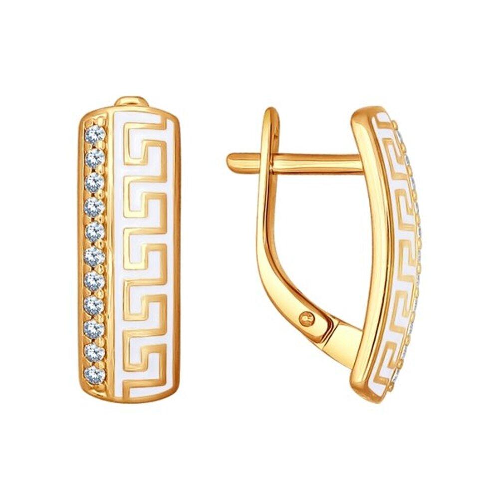 Серьги из золочёного серебра с эмалью с фианитами SOKOLOV 93020553 серебро с позолотой, с английским замком, фото 1