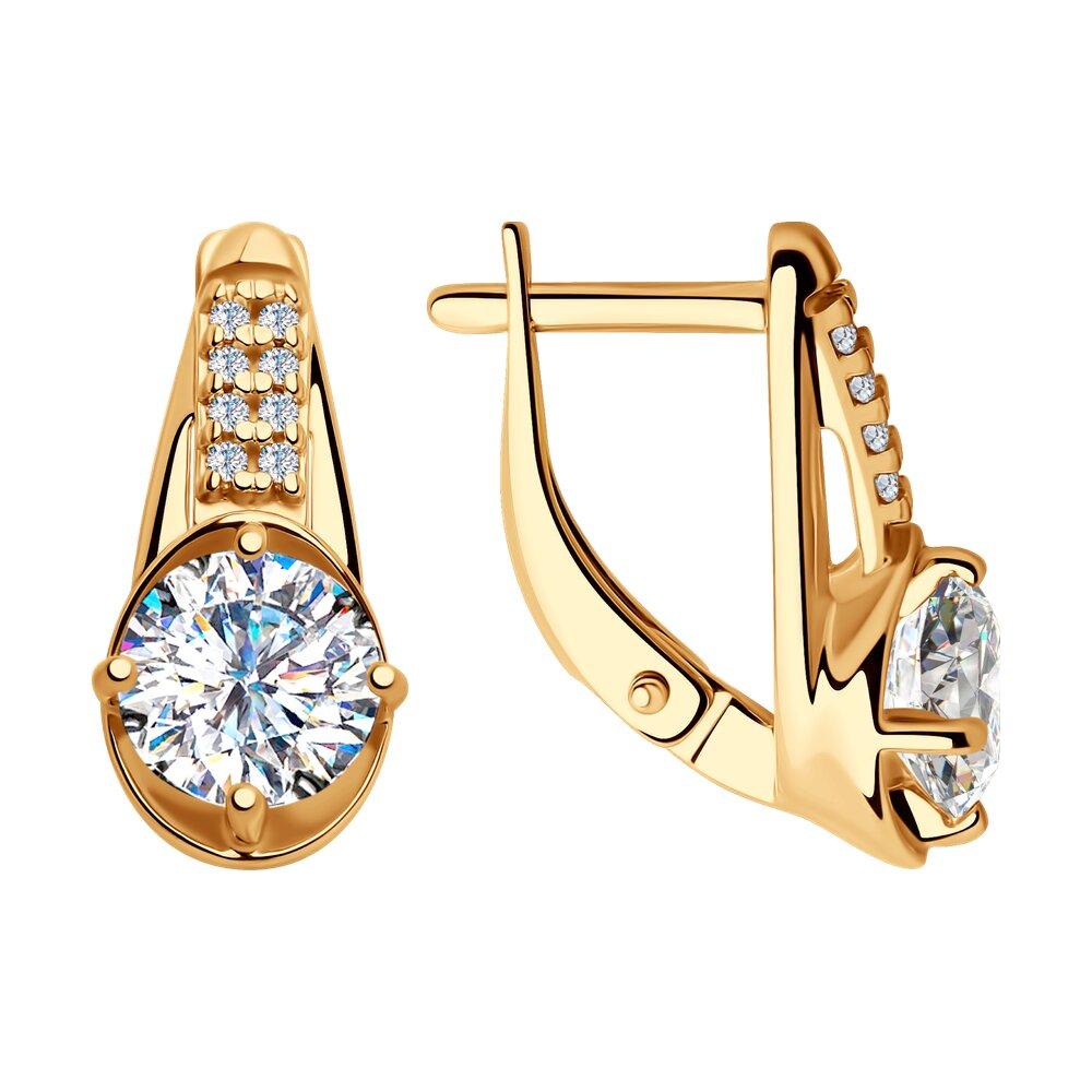 Серьги из золочёного серебра с фианитами SOKOLOV 93020927 серебро с позолотой, с английским замком, фото 1