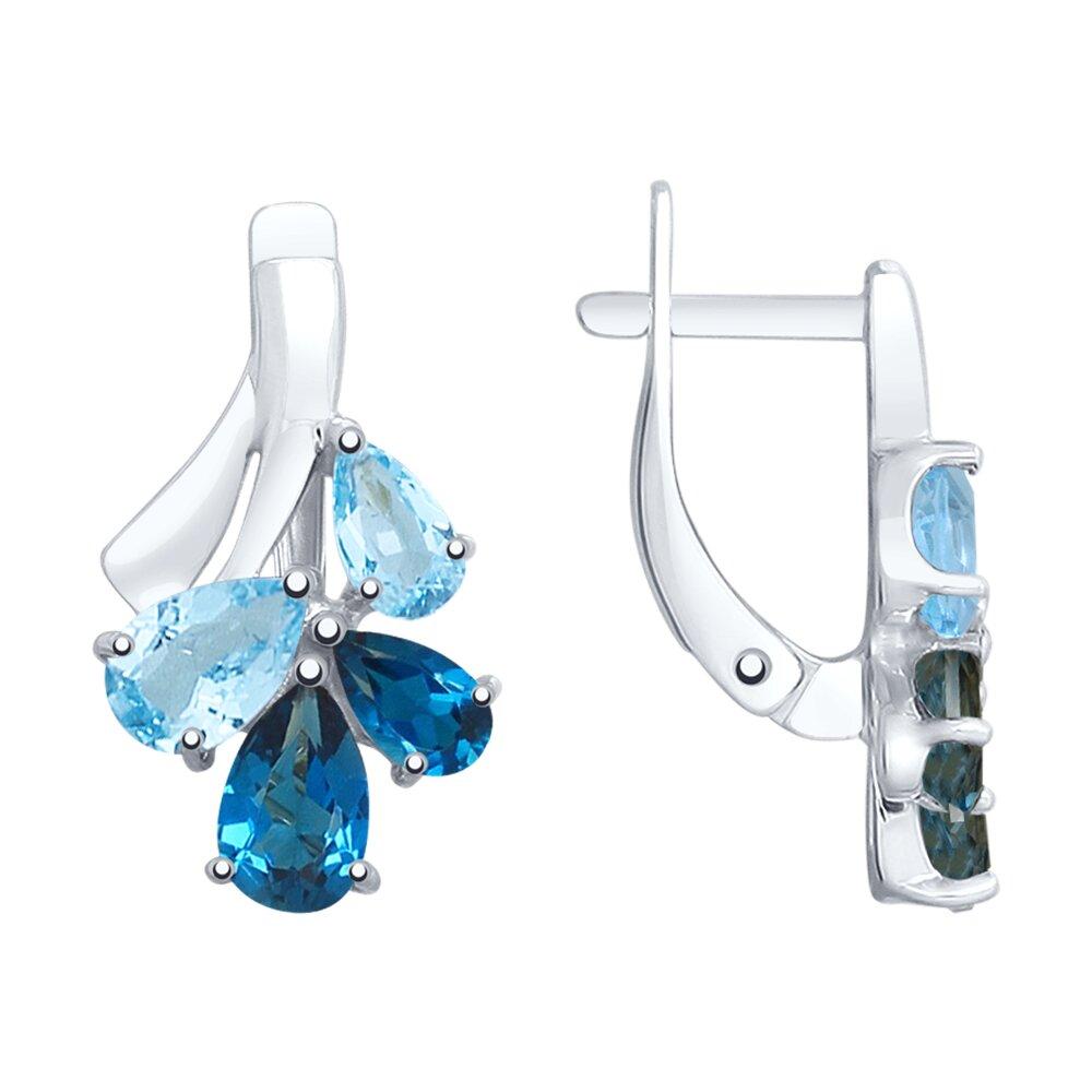 Серьги из серебра с голубыми и синими топазами SOKOLOV 92022081 серебро с родием, с английским замком, фото 1