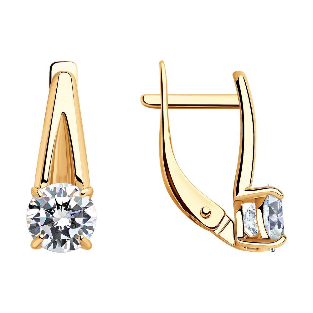 Серьги из золочёного серебра с фианитами SOKOLOV 93020925 серебро с позолотой, с английским замком, фото 1