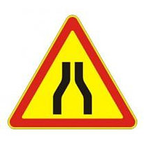 Знак дорожный 1.20.1 — Сужение дороги - временный дорожный знак на желтом фоне