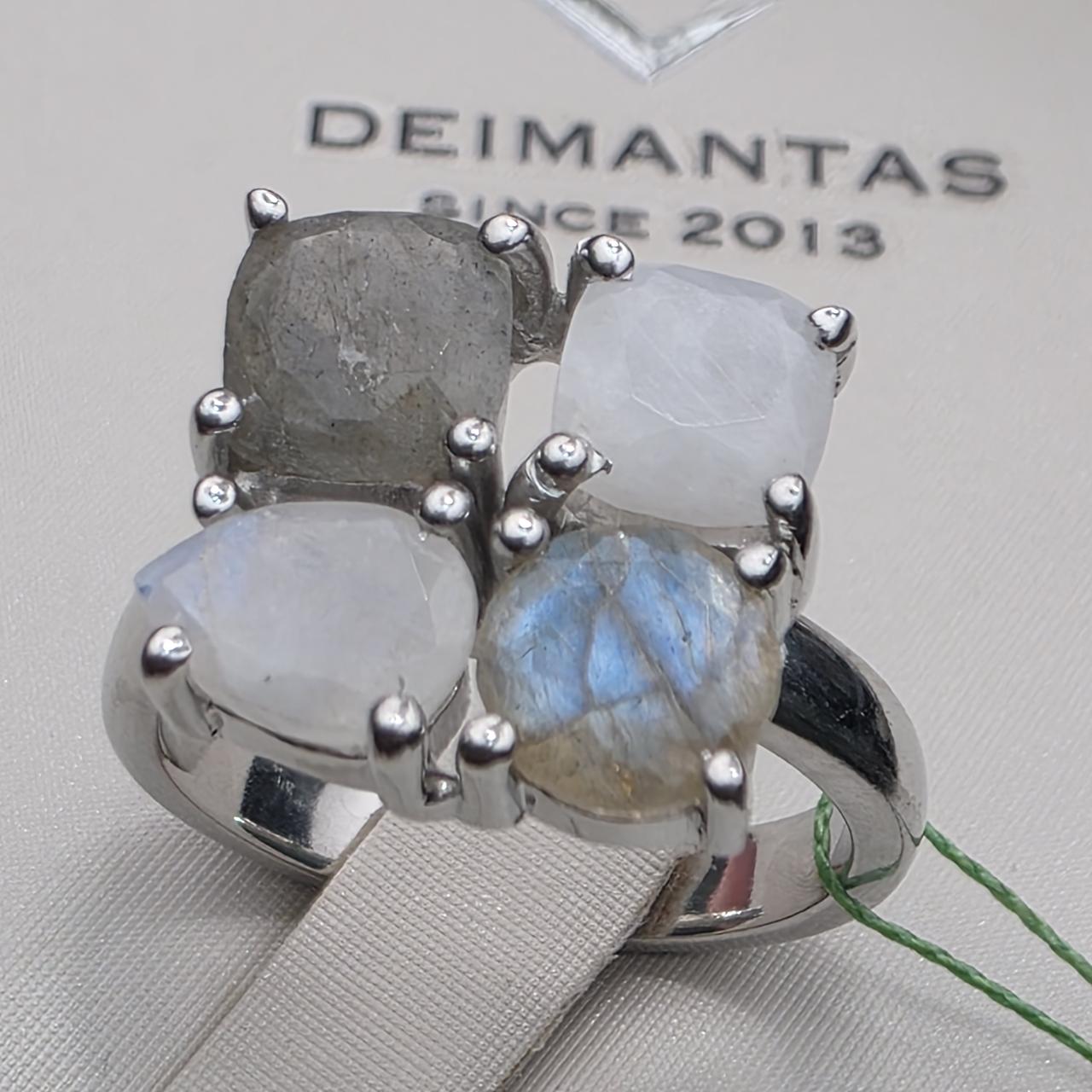 Кольцо серебро 925пр 5,9г,   лунный камень, лабрадор,  размер 17,3, фото 1