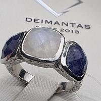 Кольцо серебро 925пр 6г, лабрадор, лазурит размер 17