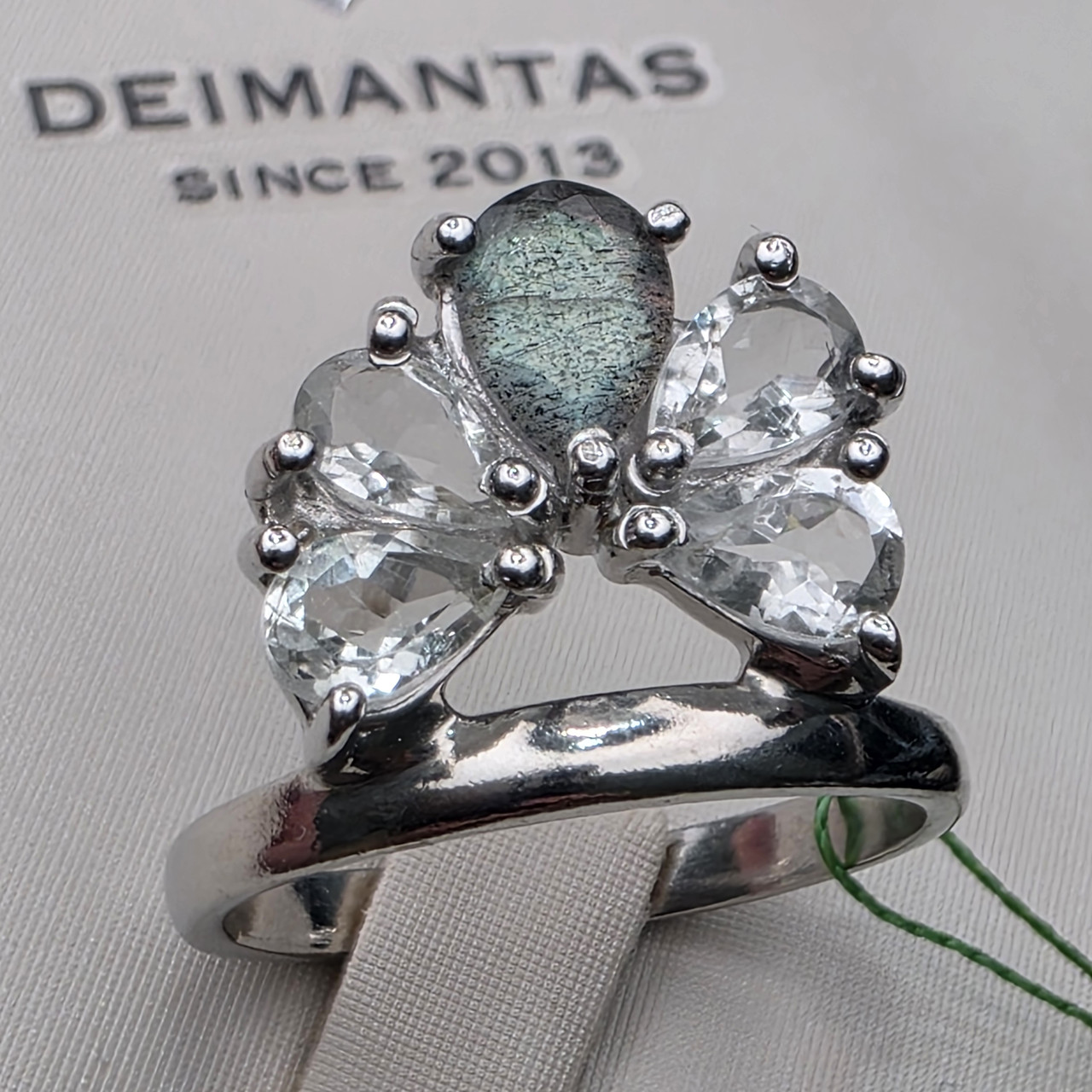 Кольцо серебро 925пр 4,35г, лабрадор, топаз размер 19, фото 1