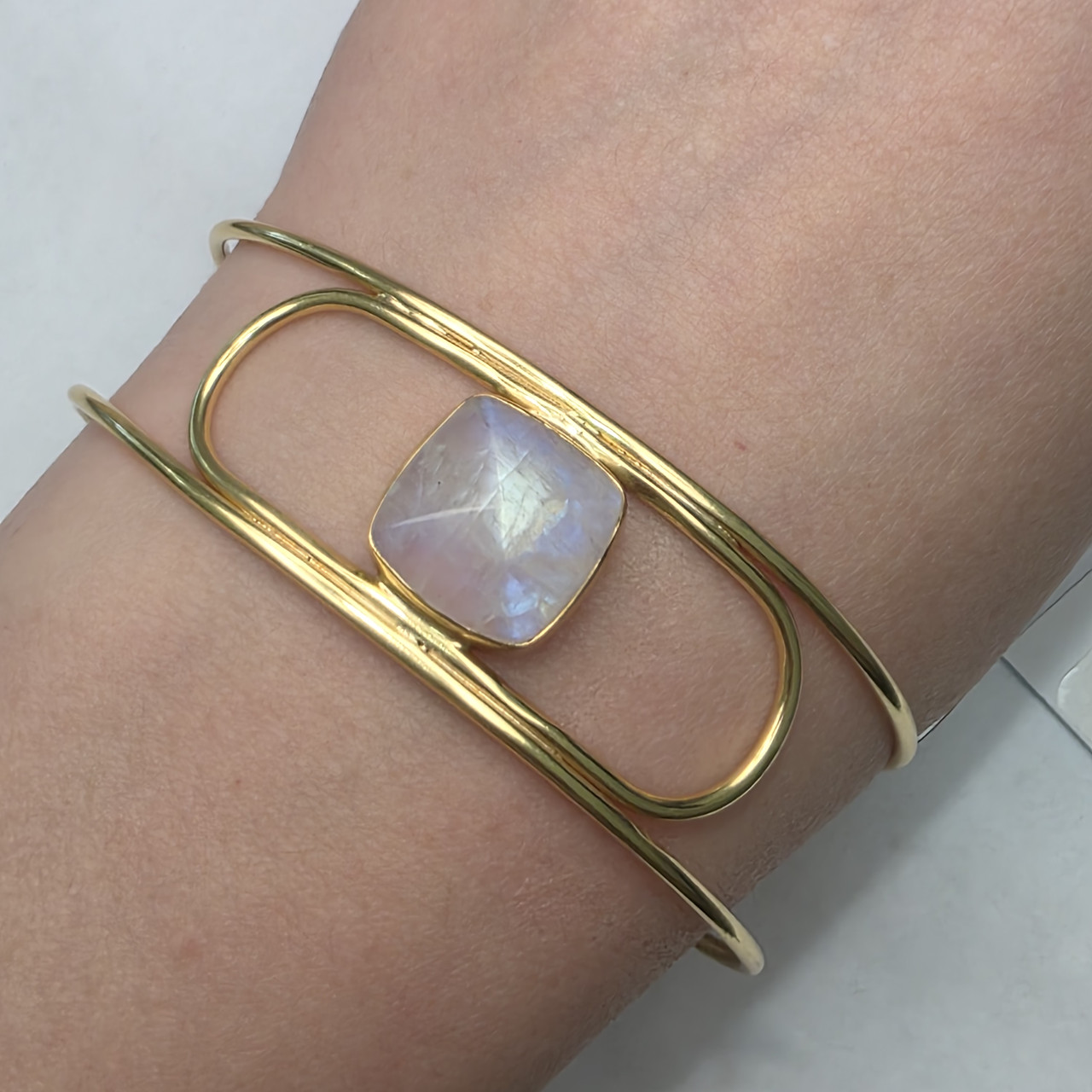 Браслет серебро 925пр 12,9г, лунный камень, размер регулируемый, фото 1