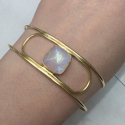 Браслет серебро 925пр 12,9г, лунный камень, размер регулируемый