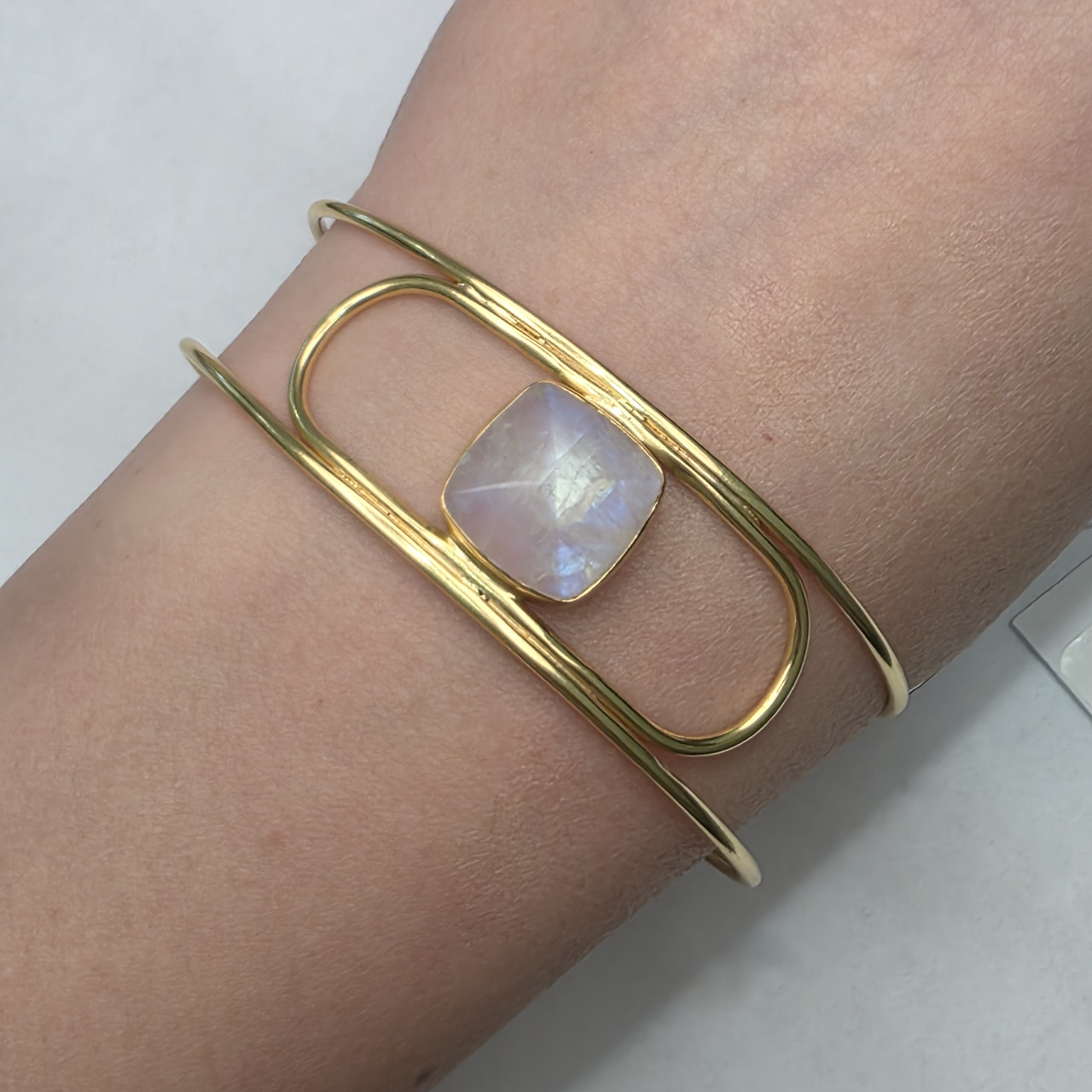 Браслет серебро 925пр 12,4г, лунный камень, размер регулируемый, фото 1