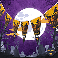 Гирлянда хэллоуин 10 флажков 28*16 см с тыквой