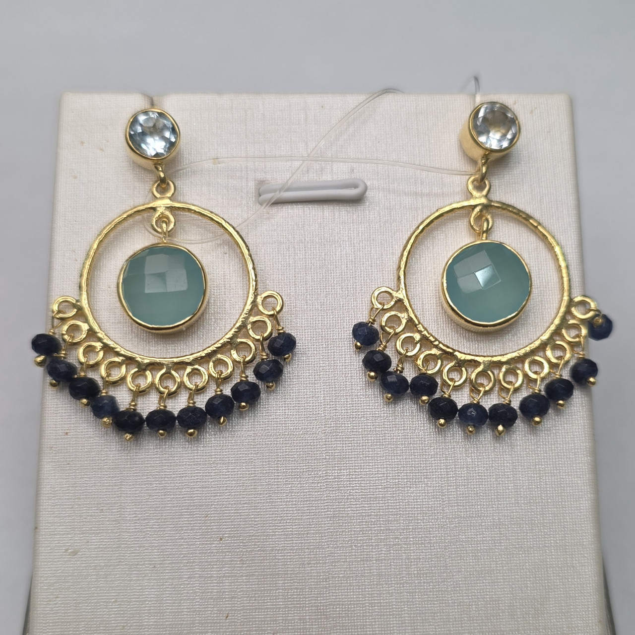 Серьги серебро 925пр 8,8г, топаз, голубой кварц, сапфир, фото 1