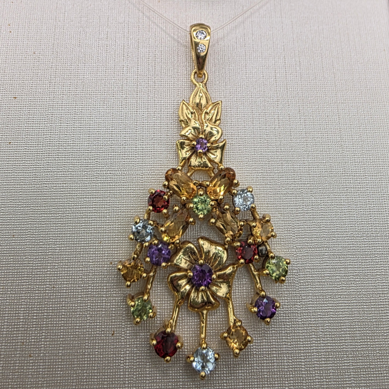 Колье серебро 925пр 4,8г, топаз, гранат, цитрин, хризолит, аметист, фото 1