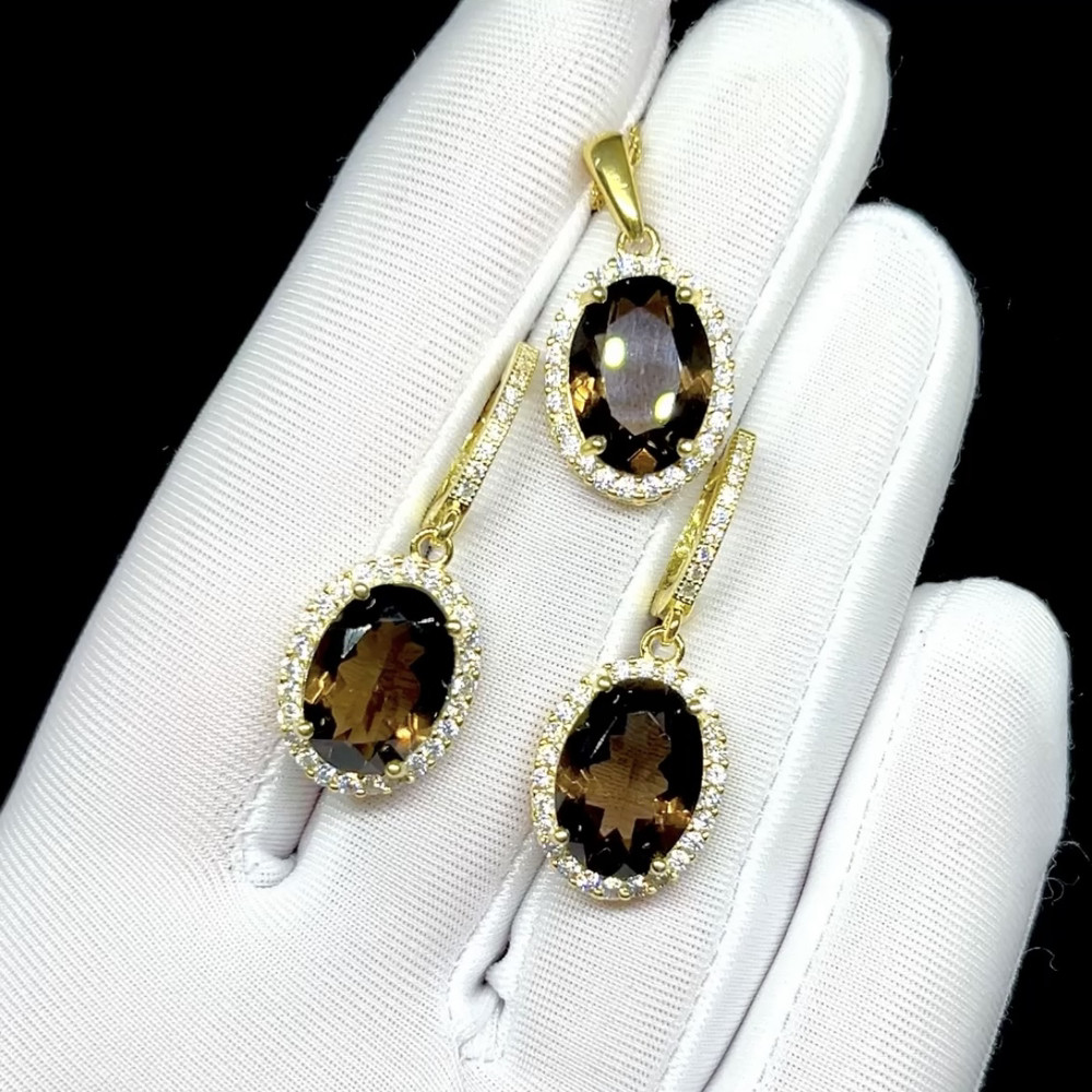 Комплект с натуральным Раух Топазом 14 мм, фото 1