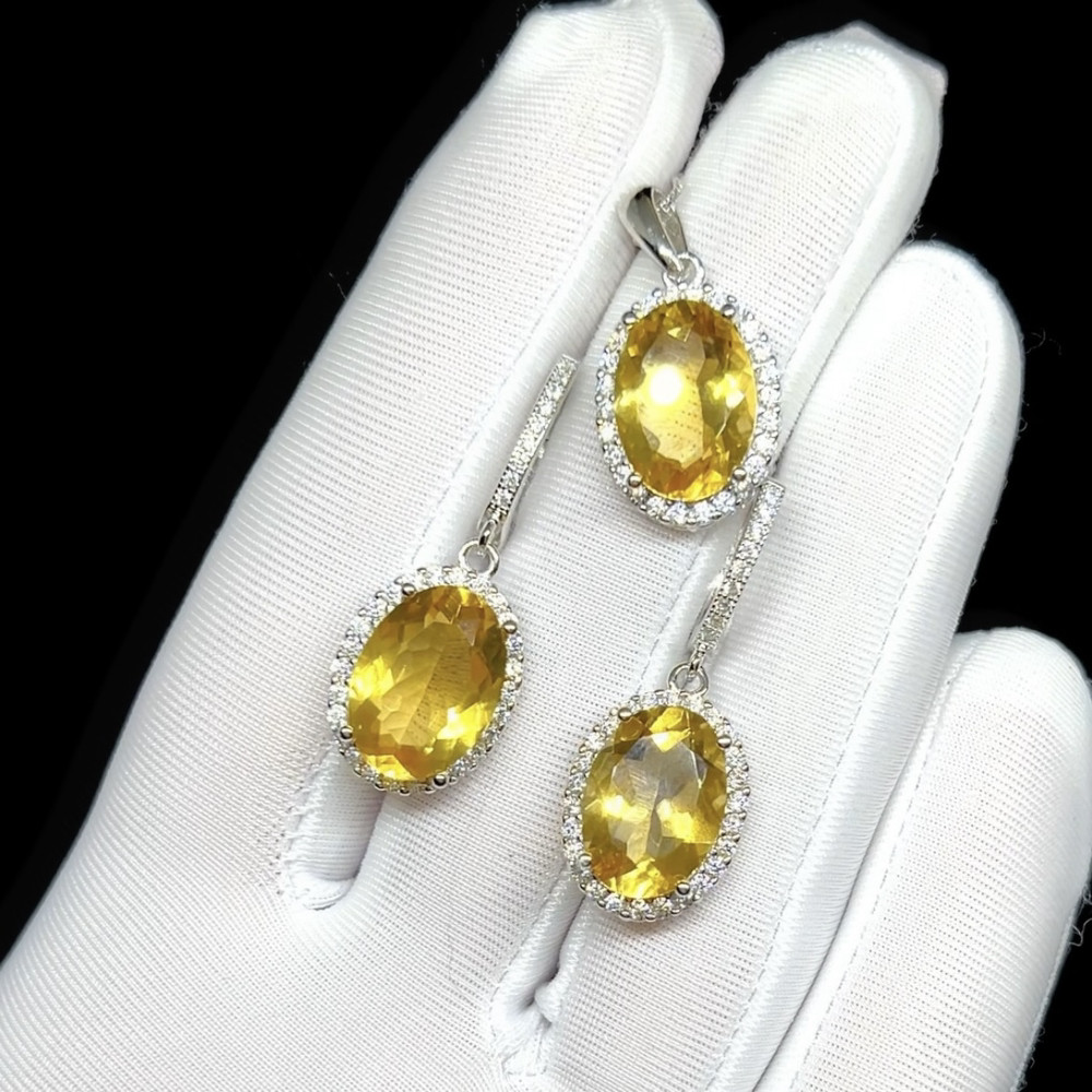 Комплект с натуральным Цитринами 14 мм, фото 1