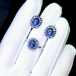 Комплект, с натуральными звездчатыми Сапфирами