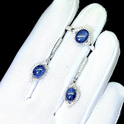 Комплект с натуральными звездчатыми Сапфирами