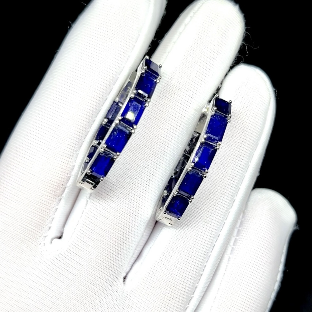 Шикарные серьги с натуральными Сапфирами 7 мм, фото 1