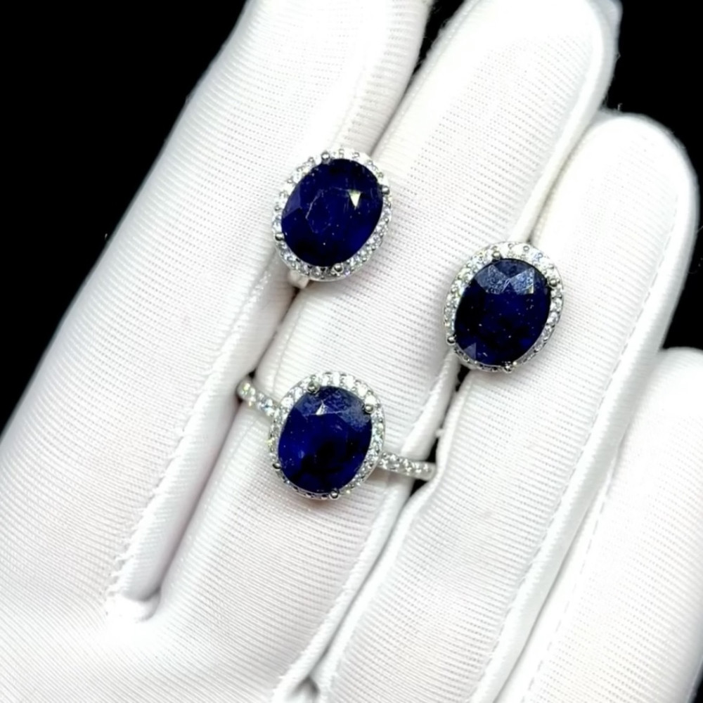 Комплект с натуральными Сапфирами 11 мм, фото 1