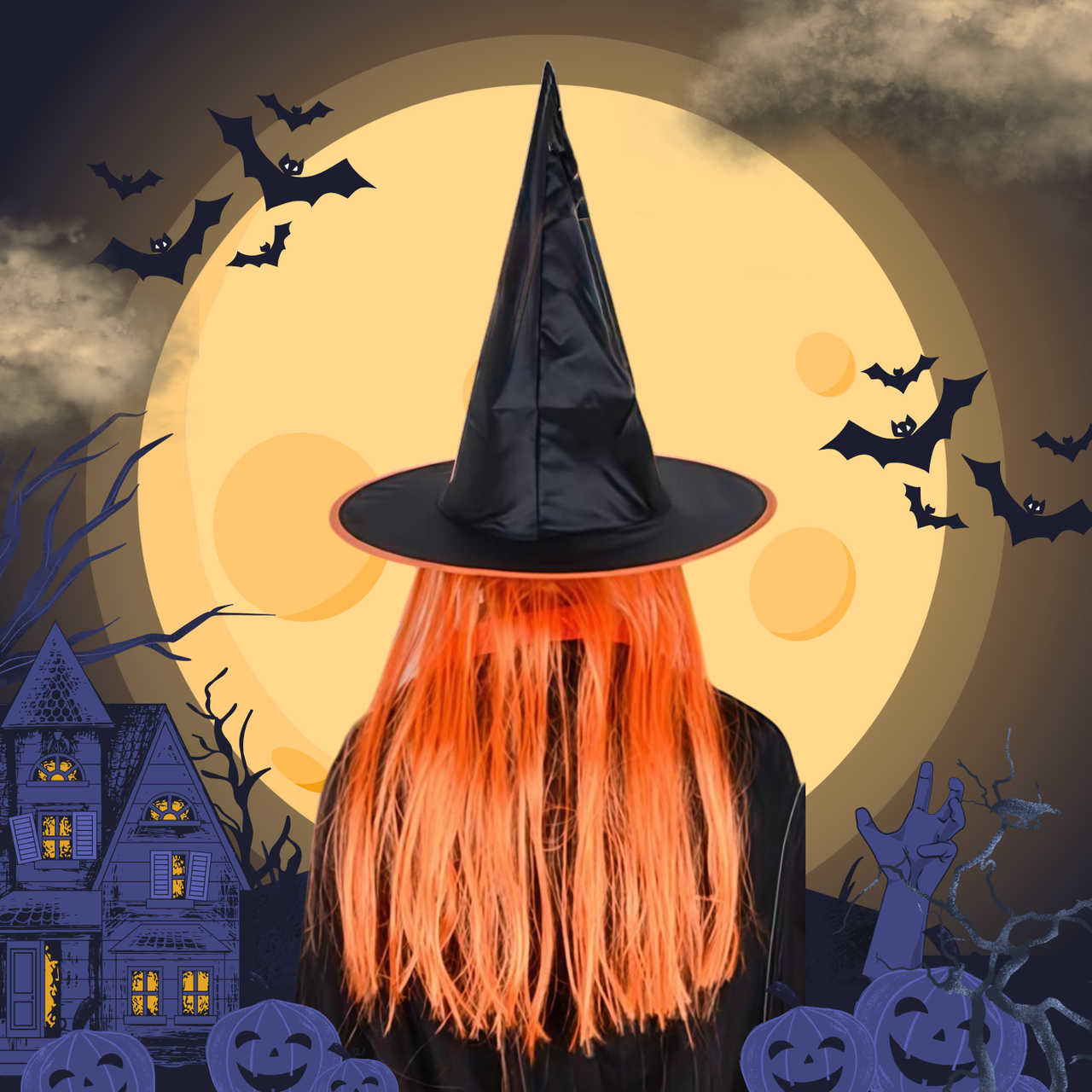 Шляпа Ведьмы на хэллоуин OZGESHE с оранжевыми волосами