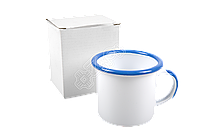 Кружка для сублимации, эмалированная, белая, голубой ободок и ручка, 360 мл, h=80 мм, d=80 мм