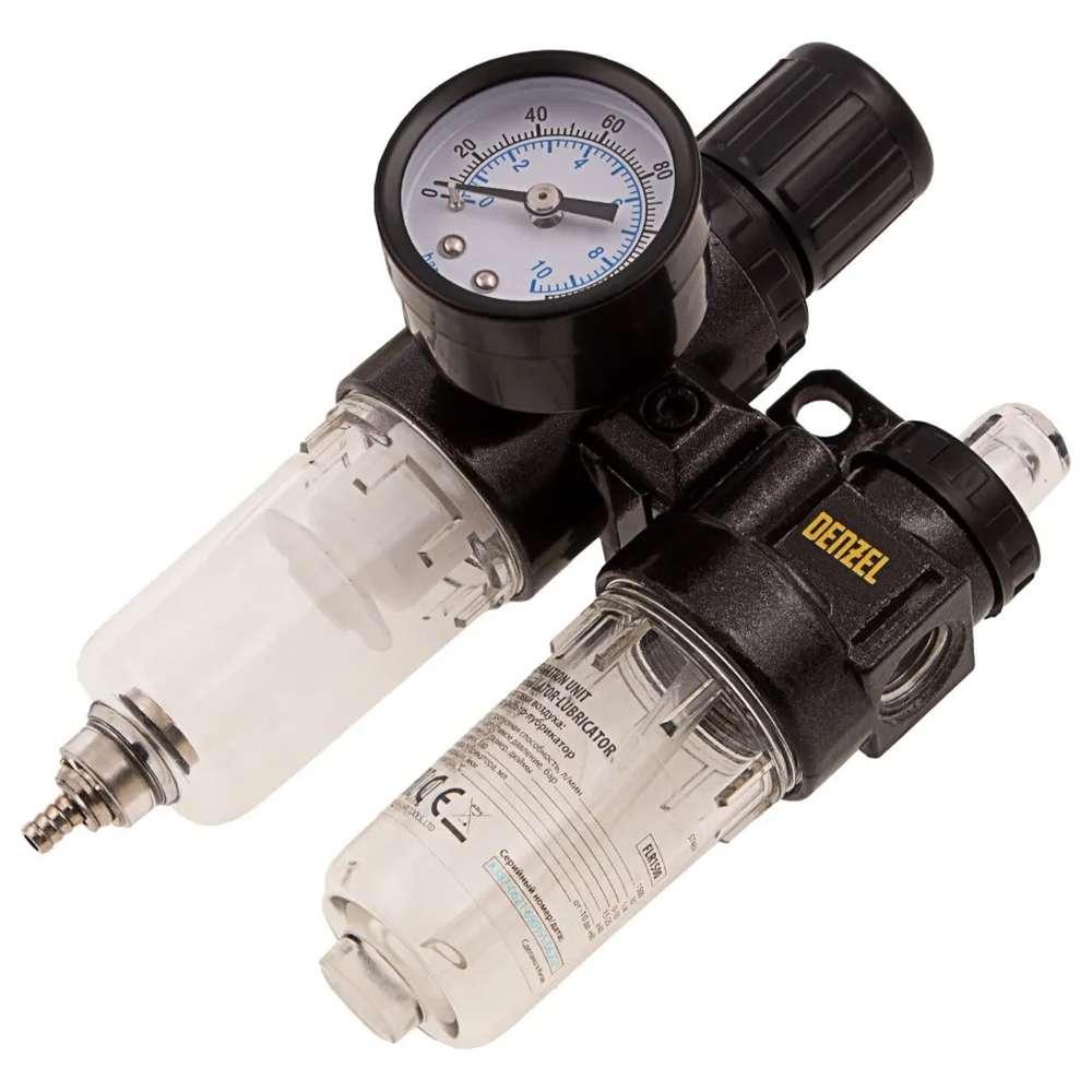 Блок подготовки воздуха регулятор-фильтр-лубрикатор Denzel FLR1500 10 бар 1/4" 1500 л/мин 57469
