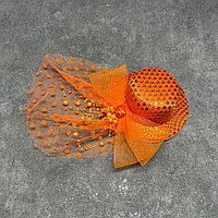 Шляпа вуалетка на заколках с бусинами и декором оранжевая