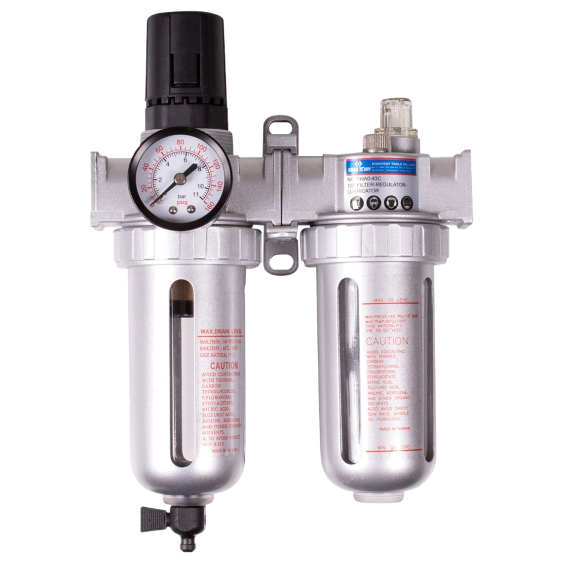 Фильтр влагоотделитель с редуктором и лубрикатором KING TONY 3/8" 799A0-33C