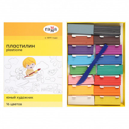 Пластилин, 16 цветов, 224 гр, стек, картонная коробка, Юный художник, Гамма., фото 2