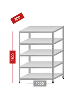 Стеллаж металлический МС-500, высота 150 см, нагрузка на полку 100 кг, нагрузка на стеллаж до 500 кг