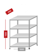 Стеллаж металлический МС-500, высота 150 см, нагрузка на полку 100 кг, нагрузка на стеллаж до 500 кг 400 мм, 4