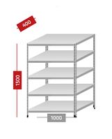 Стеллаж металлический МС-500, высота 150 см, нагрузка на полку 100 кг, нагрузка на стеллаж до 500 кг 400 мм, 5