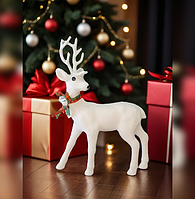 Игрушка новогодняя олень с колокольчиками  20*27  белый