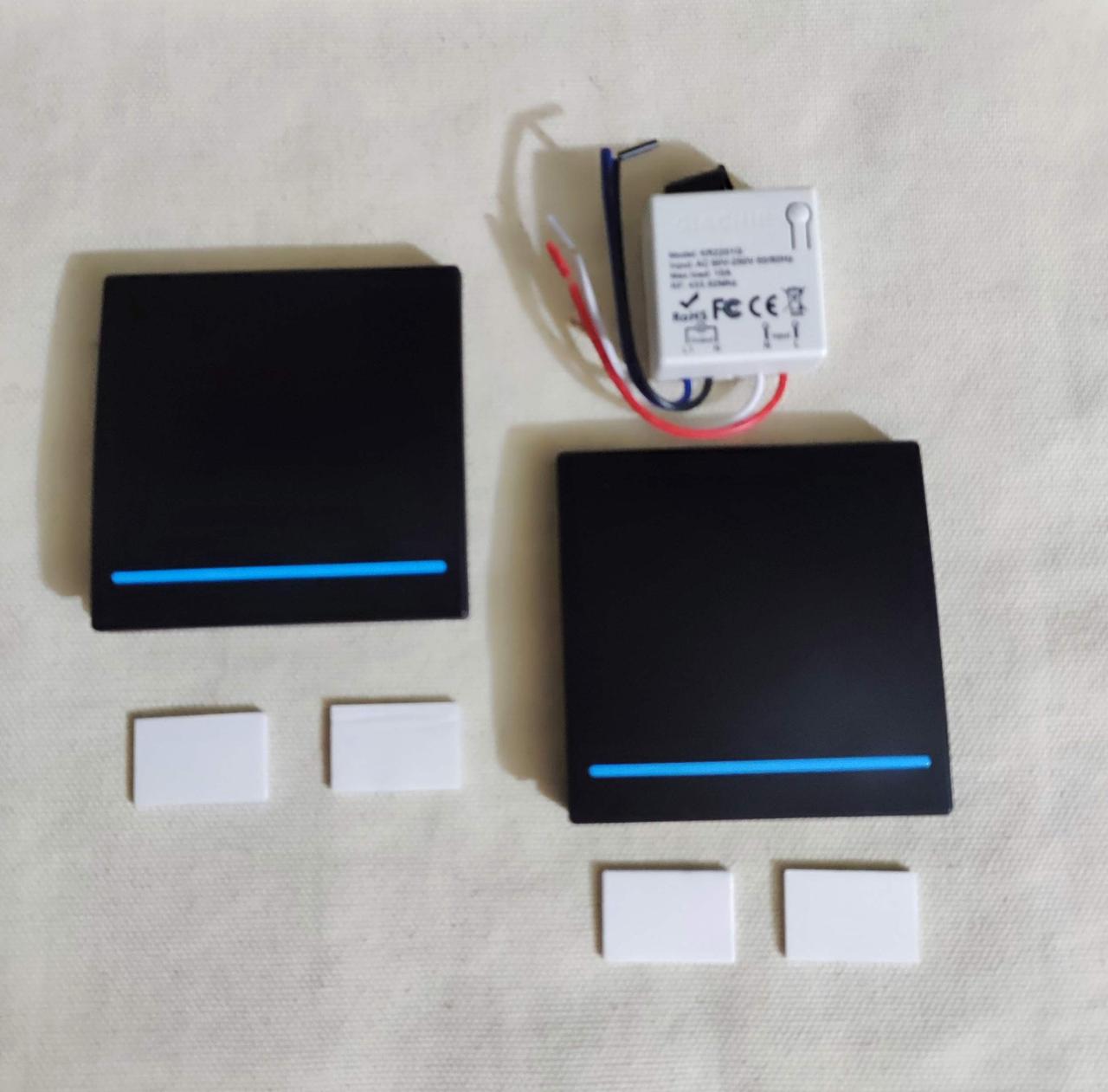 Проходной беспроводной  выключатель 2 шт черный и радиореле, фото 1