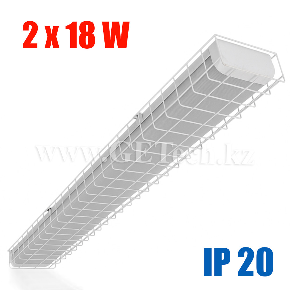 Потолочный светильник LED ДПО SPORT 2×18W, 1320×175×90 IP20 с защитной решёткой, фото 1