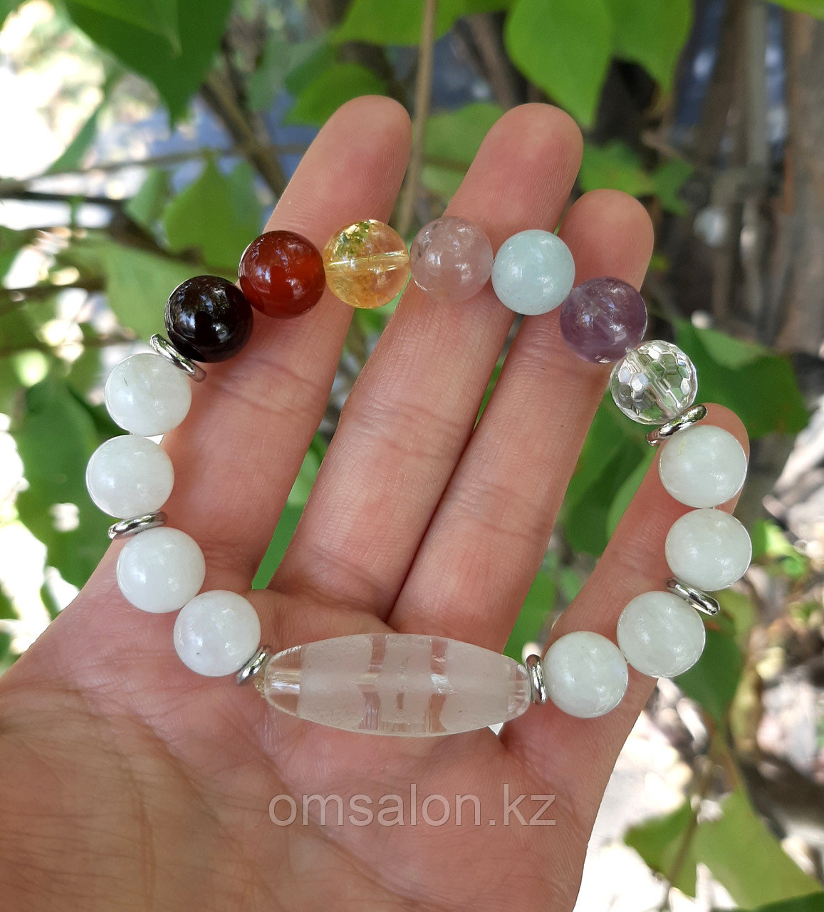 Браслет с минералами по 7 чакрам с Бусиной Дзи Гаруда, фото 1
