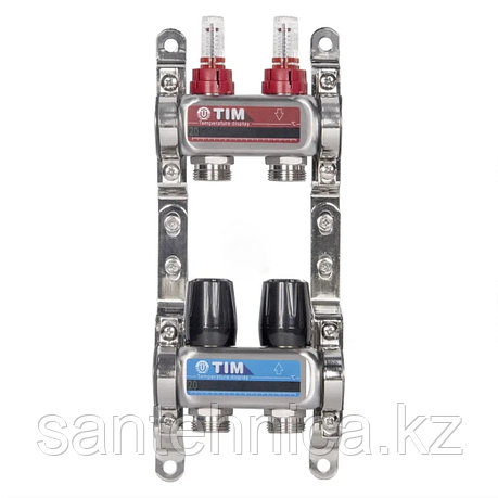 Коллекторная группа с расход. TIM 1"-2 вых. (с крепл.) НЕРЖ. СТАЛЬ (1/2), фото 1
