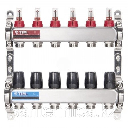 Коллекторная группа с расход. TIM 1"-6 вых. (с крепл.) НЕРЖ. СТАЛЬ(1/2), фото 1