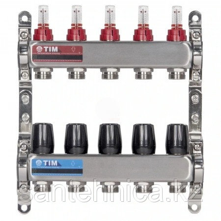 Коллекторная группа с расход. TIM 1"-5 вых. (с крепл.) НЕРЖ. СТАЛЬ (1/2)