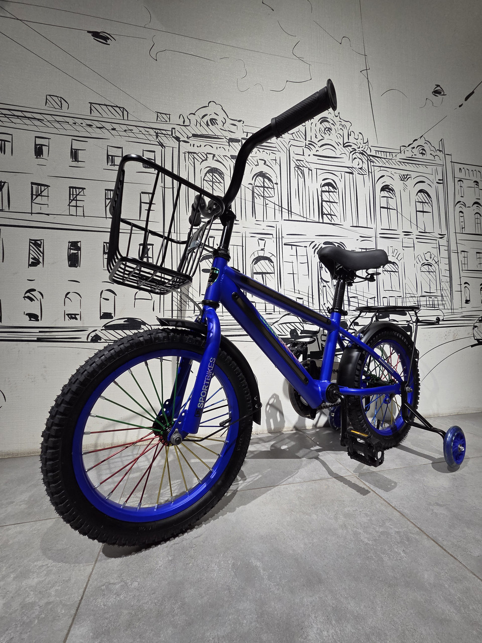 Детский Двухколесный велосипед "Prego" со СВЕТовыми эффектами. Размер 16". Боковые колесики, крылья, багажник, корзинка., фото 1