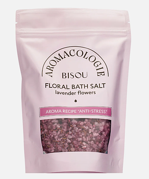 Соль цветочная для ванны Антистресс BISOU Aromacologie с цветками лаванды, 330г