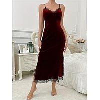 Пеньюар длинный, темно-бордовый велюровый