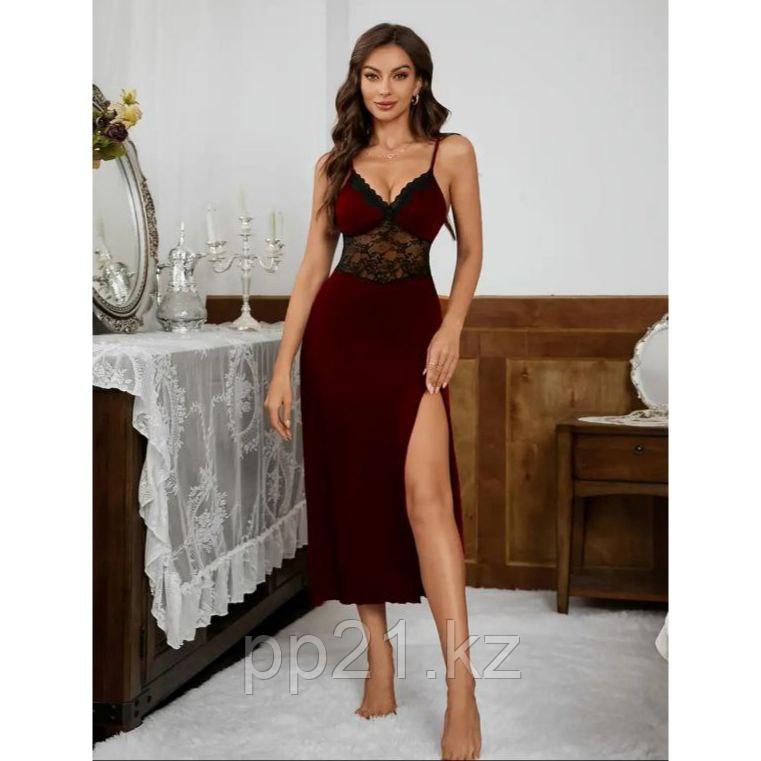 Пеньюар длинный, темно-бордовый, фото 1