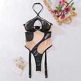 Боди телесная сетка + латекс с подвязками, фото 2