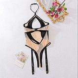 Боди телесная сетка + латекс с подвязками, фото 3