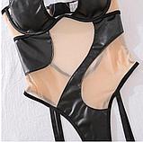 Боди телесная сетка + латекс с подвязками, фото 4