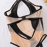 Боди телесная сетка + латекс с подвязками, фото 6