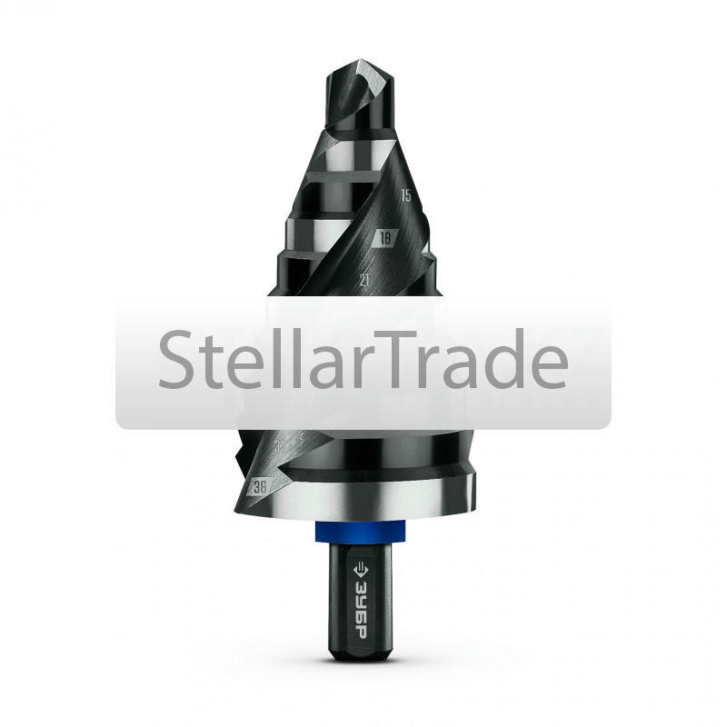 ЗУБР BLACK FORCE 9-36мм, 10 ступеней, винтовая проточка, сверло ступенчатое, ПРОФЕССИОНАЛ (29671-9-36-10)