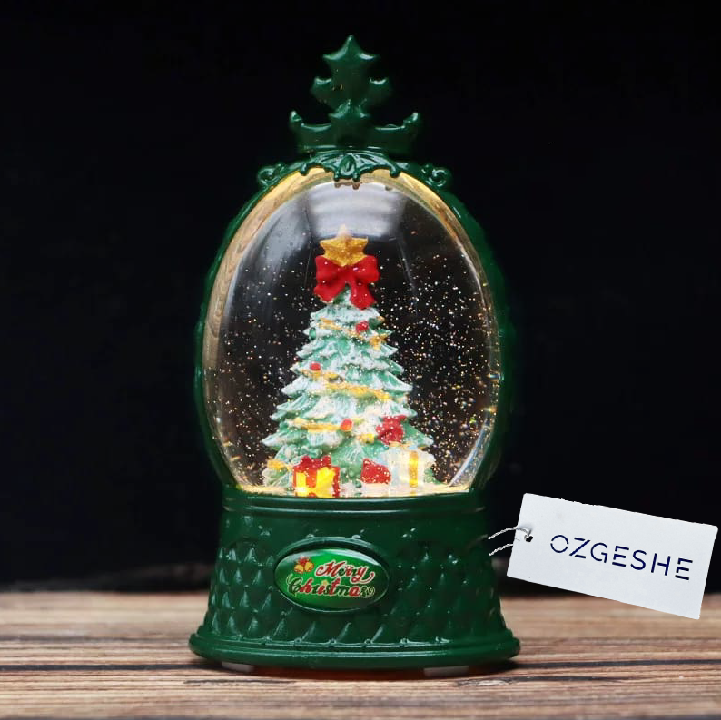 Снежный шар с Ёлкой 10 см светящийся зеленый, фото 1